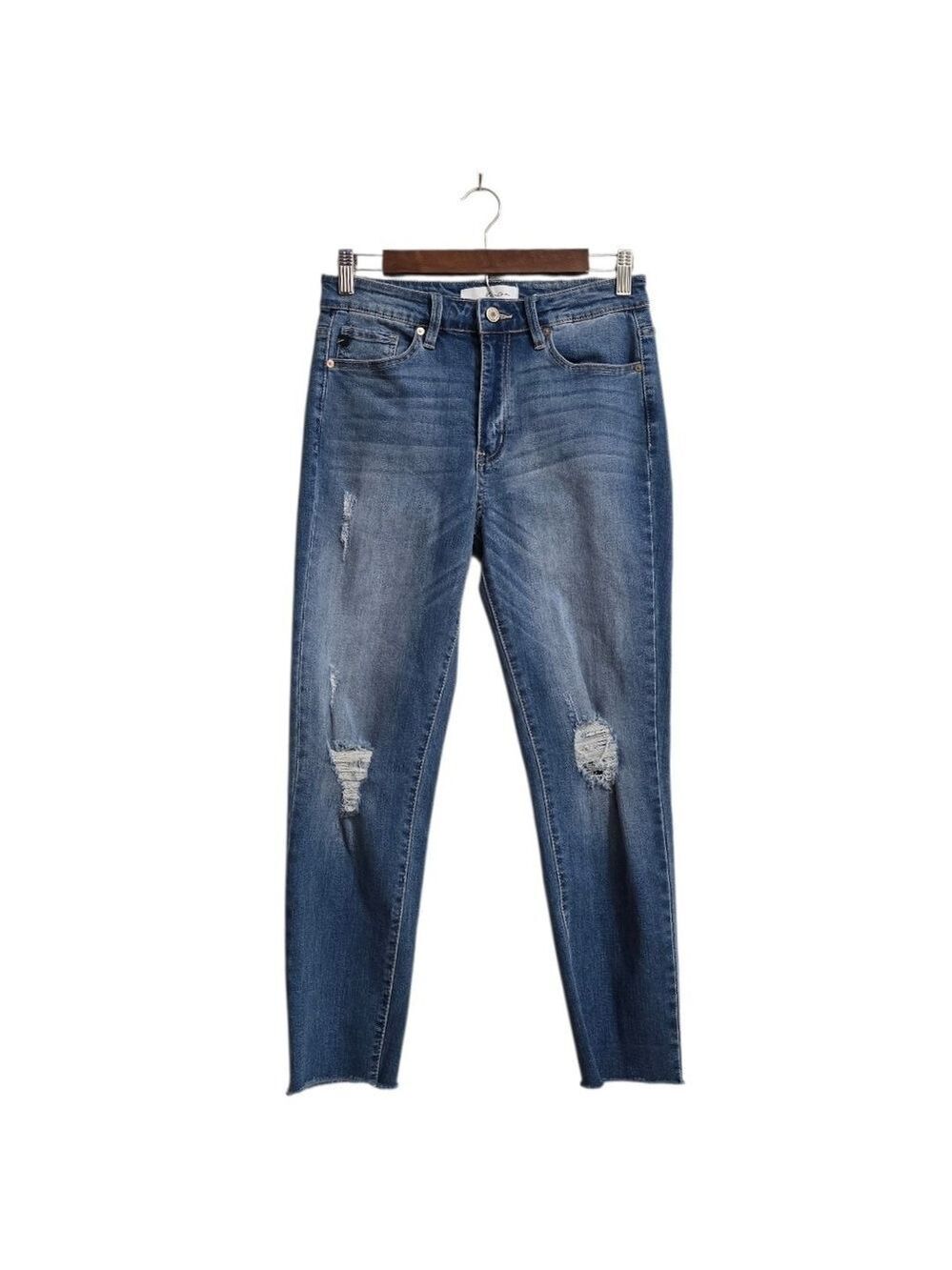 Kancan Distressed Mid-Rise Raw Hem Cropped Jeans Sz 28